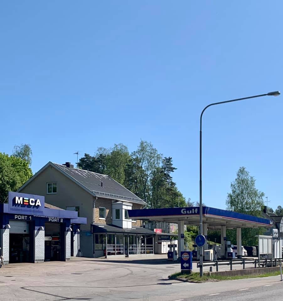 Gånghester Bilservice verkstad och Gulf-mack på Stora vägen 1, Gånghester